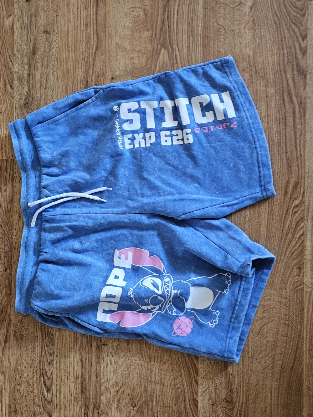 Stitch Graphic Athletic Shorts - Blue with Pink Accents